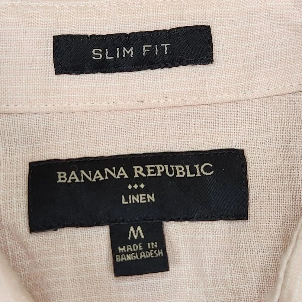 Banana Republic Slim Fit‎ Linen Blend Button Up Shirt Men's M Pink Short Sleeve